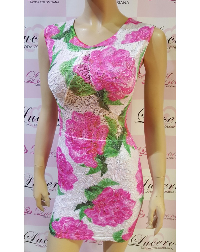 VESTIDO ENCAJE ESTAMPADO FLORES MANGA SISA