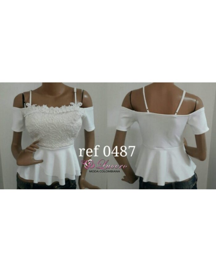 BLUSA MANGA CORTA COPA PREHORMADA ENCAJE CON BOLERO EN LICRA