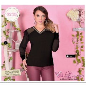 BLUSA COMBINADA CON CHIFON Y MALLA