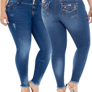 PANTALÓN COLOMBIANO DE SEÑORA CON BOLSILLOS DECORADOS TALLA PLUS