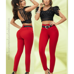 PANTALÓN COLOMBIANO DAMA ROJO SIN BOLSILLOS REALCE LEVANTACOLA
