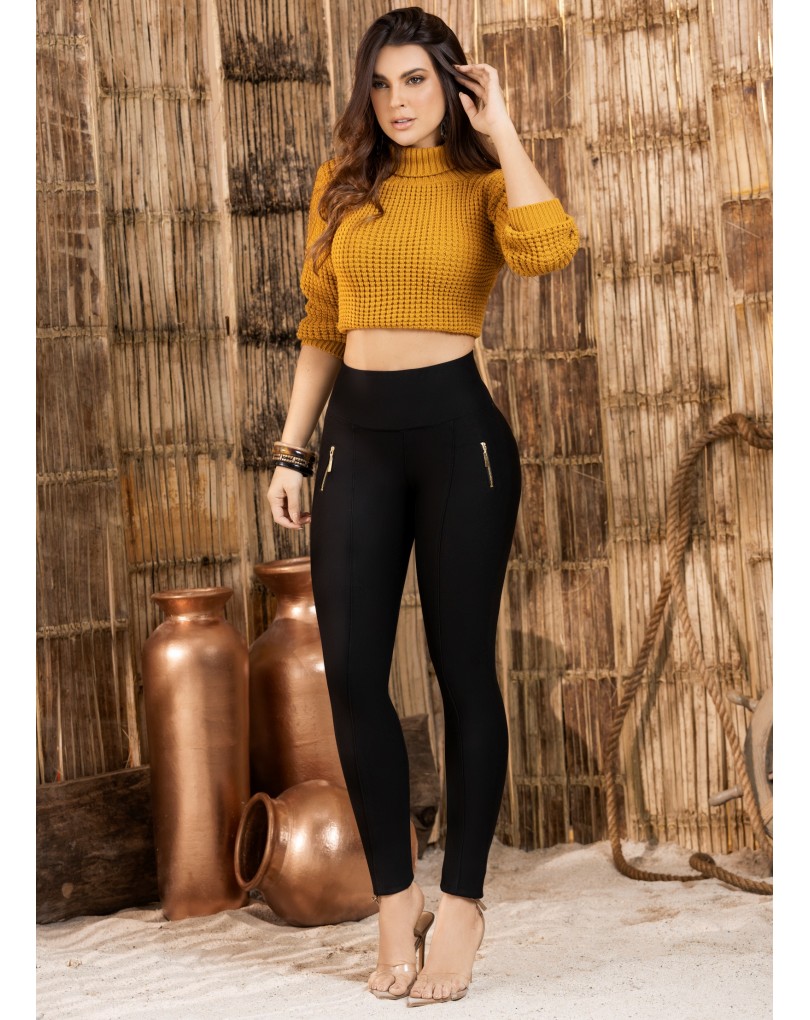 LEGGINS COSTILLERO PRETINA CON FAJIN GRUESO DE MOLDEO PERFECTO PUNTO ROMA