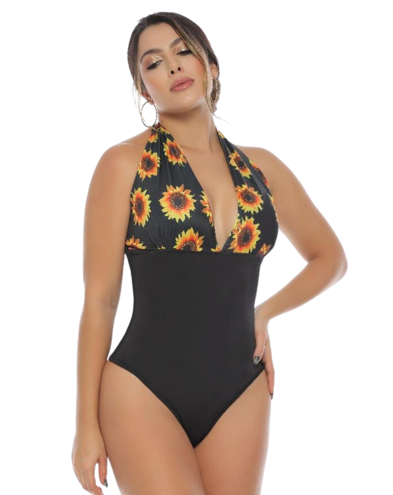 BODY REDUCTOR ESCOTE EN V ESTAMPADO GIRASOLES 9072