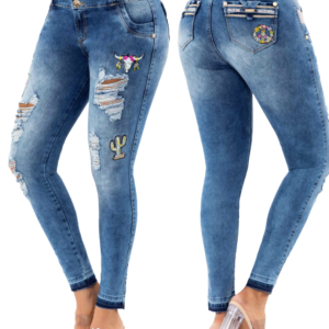 JEANS COLOMBIANO DESTROYER Y BORDADOS CON BOLSILLOS