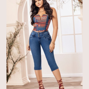 PANTALÓN COLOMBIANO PIRATA CON PRETINA ANCHA