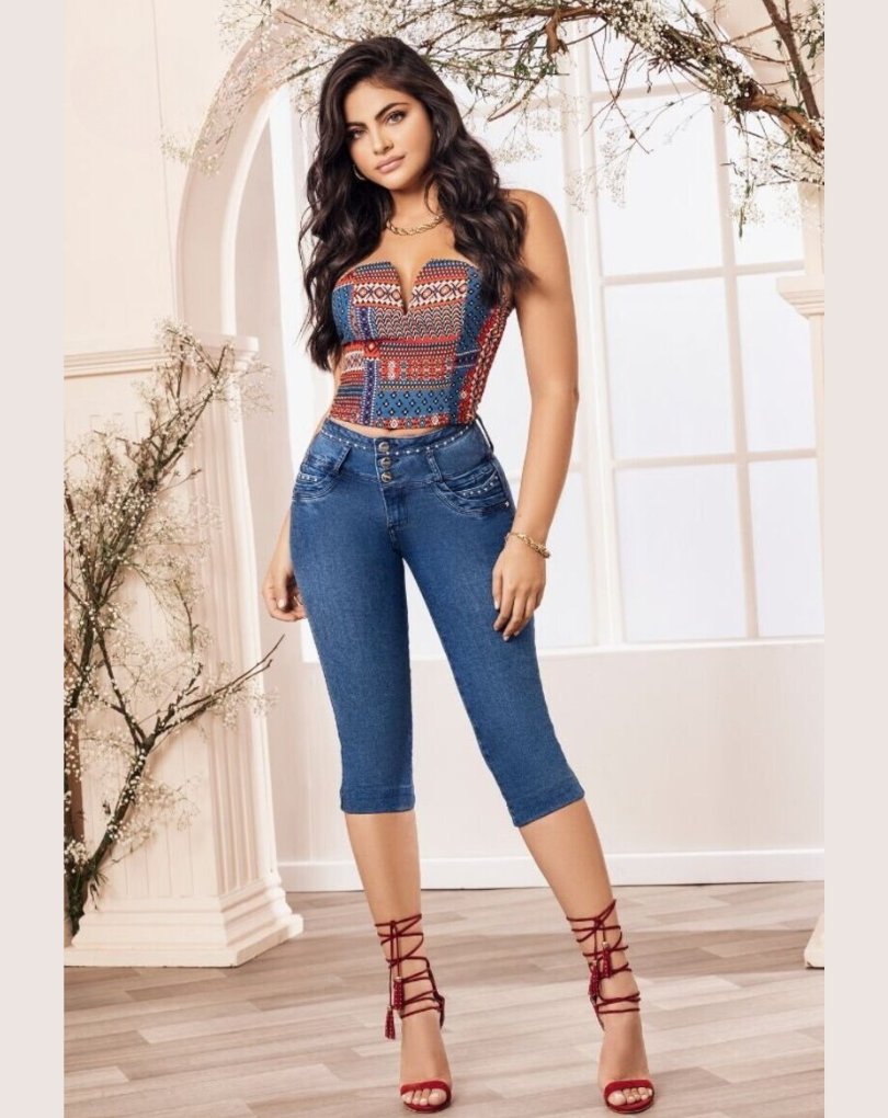 PANTALÓN COLOMBIANO PIRATA CON PRETINA ANCHA 8099