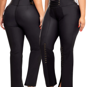 PANTALÓN DAMA PLUS NEGRO POLIPIEL ACAMPANADO NYE 64350