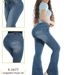 PANTALÓN COLOMBIANO CON BOLSILLOS BOTA CAMPANA 2677 LOVEME JEANS