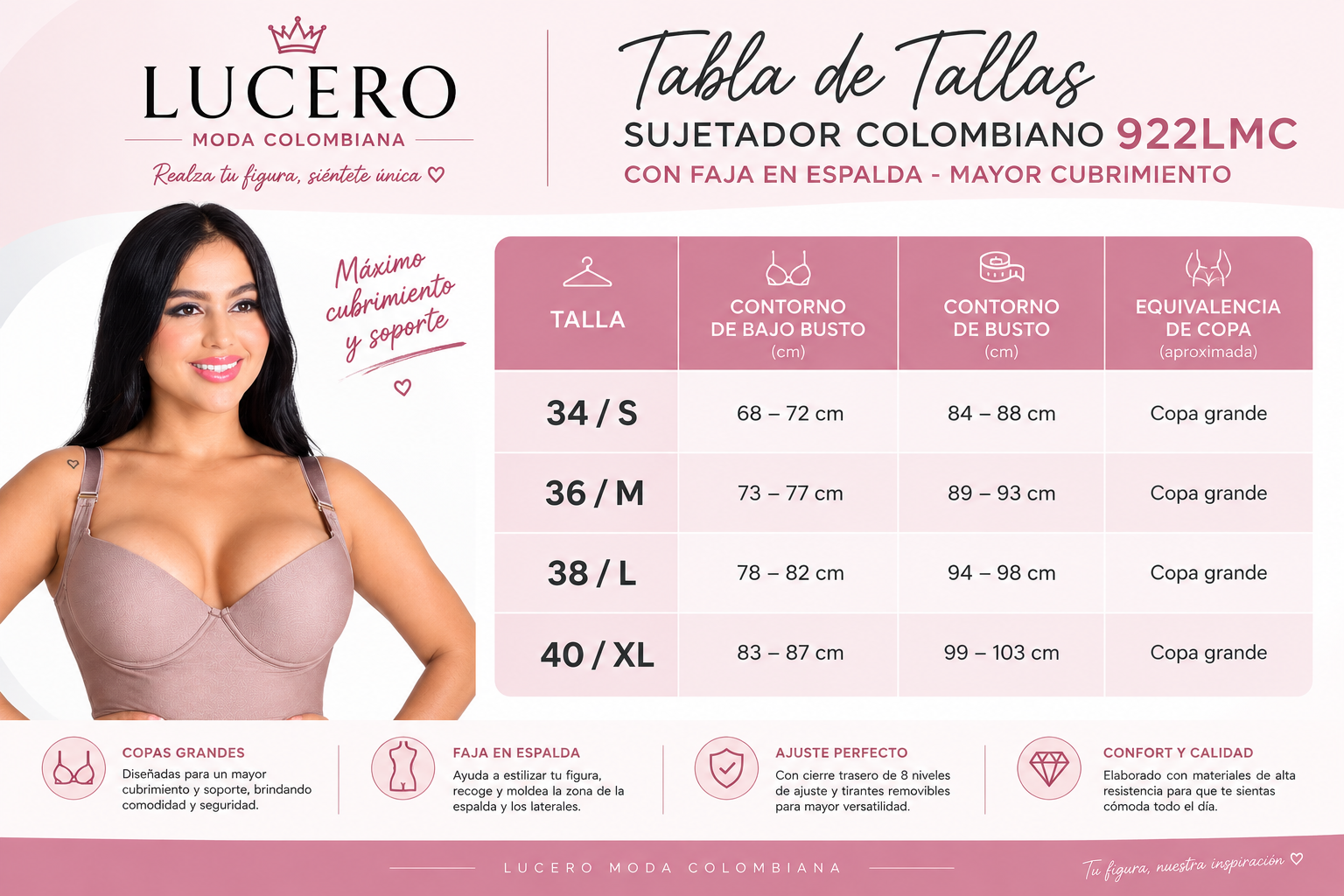 tabla Sujetador 922LMC de Lucero Moda Colombiana
