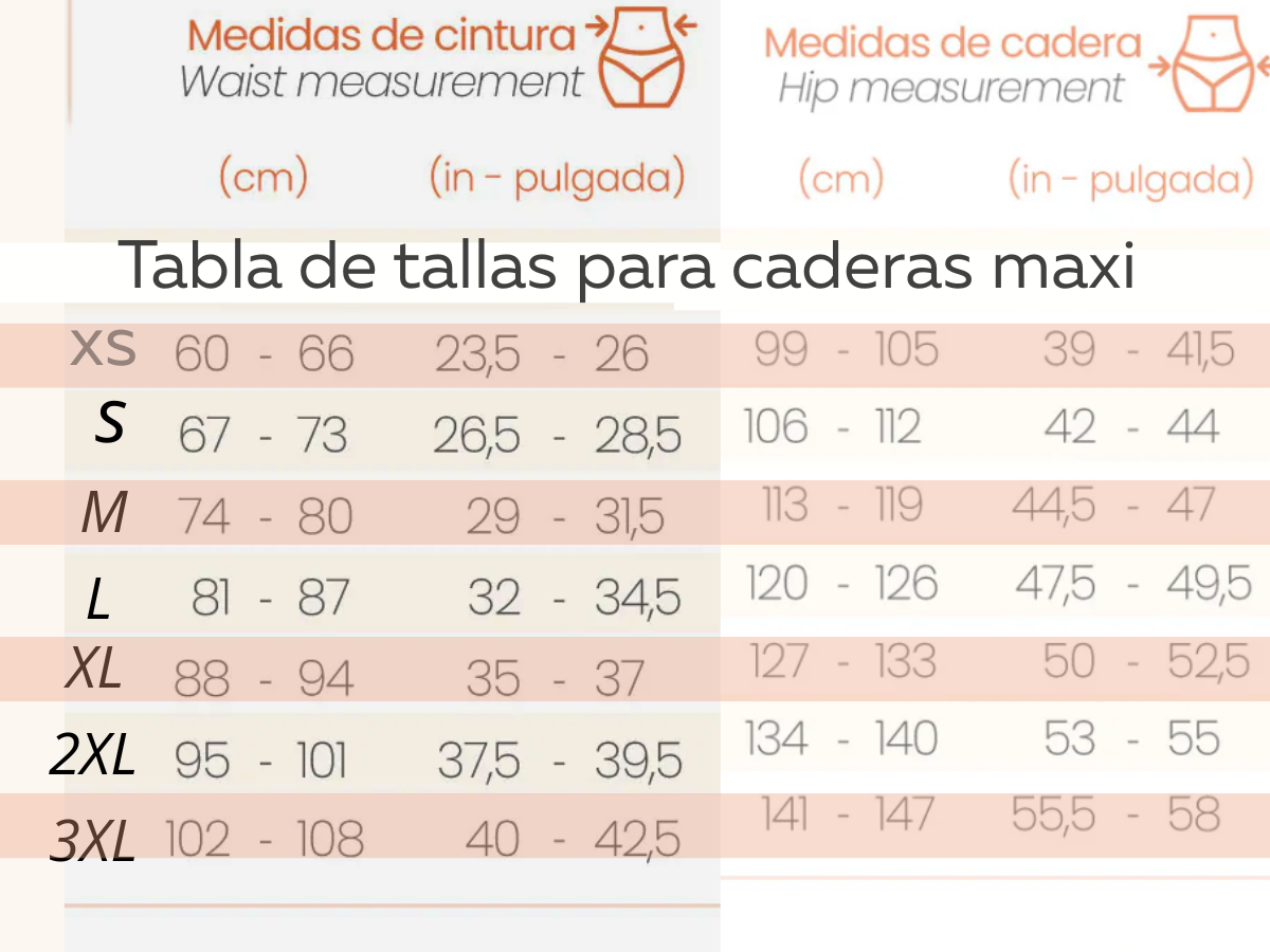 Tabla de tallas myd caderas maxy reloj de arena